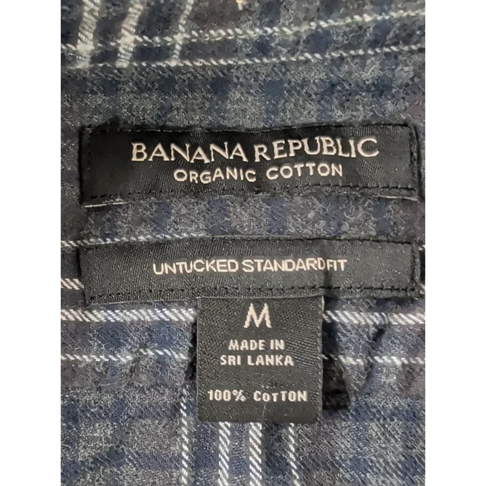 Banana Republic Flannel Shirt Mens L Blue‎ Gray Plaid Standard Fit Untucked